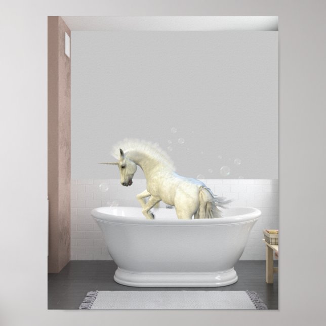 Cute Unicorn Foal in Bathtub Poster (Front)