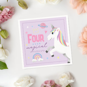 Cute Unicorn Four Ever Magical Girls 4th Birthday Napkins