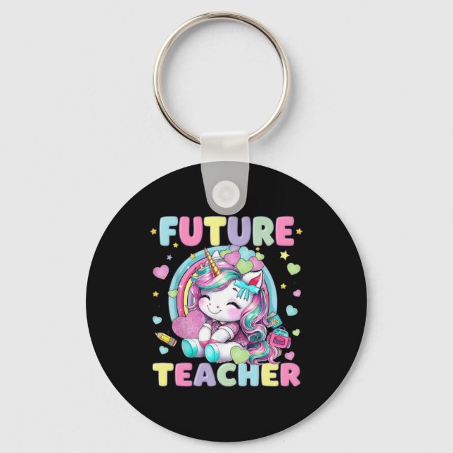 Cute Unicorn Future Teacher Clroom Design Keychain (Front)