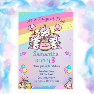 Cute Unicorn Girl Birthday Invitation