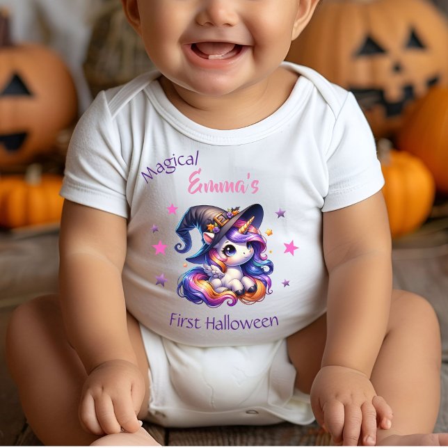 Cute Unicorn Girl first Halloween with Name Baby Bodysuit (Creator Uploaded)