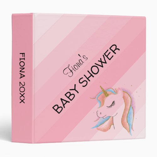 Cute Unicorn Girl On Pink Background Baby Shower 3 Ring Binder