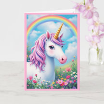 Cute Unicorn Girl' Rainbow Birthday