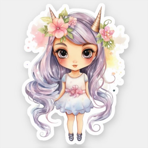 Cute unicorn girl sticker