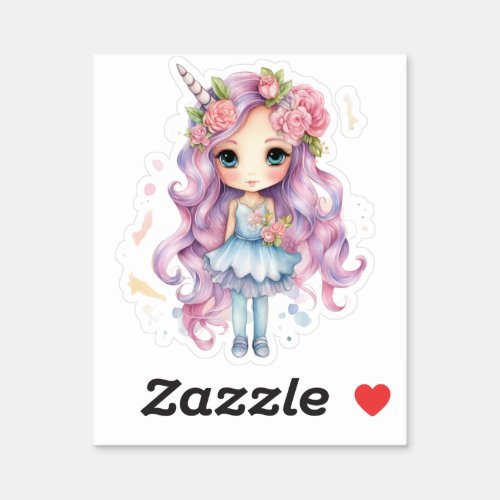 Cute unicorn girl sticker