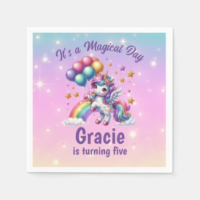 Cute Unicorn Girls Birthday  Napkins (Front)