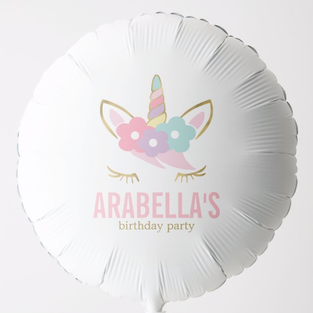 Cute Unicorn Girls Birthday Party Balloon (Front)