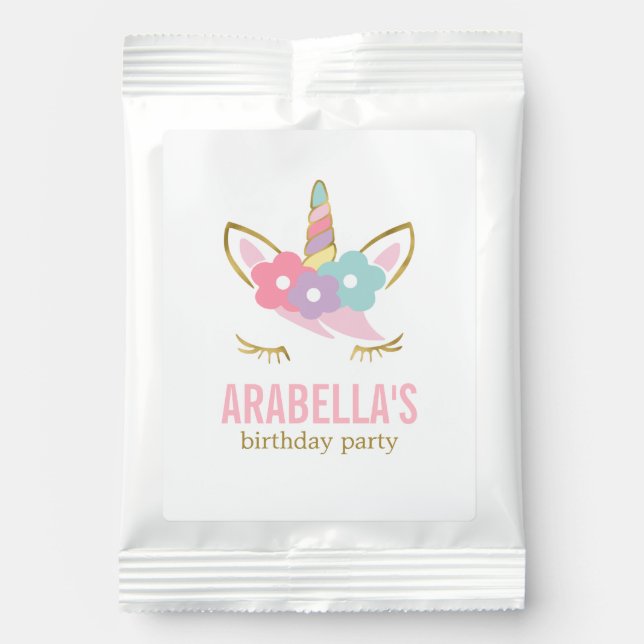 Cute Unicorn Girls Birthday Party Hot Chocolate Drink Mix (Front)