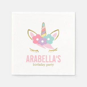 Cute Unicorn Girls Birthday Party Napkins