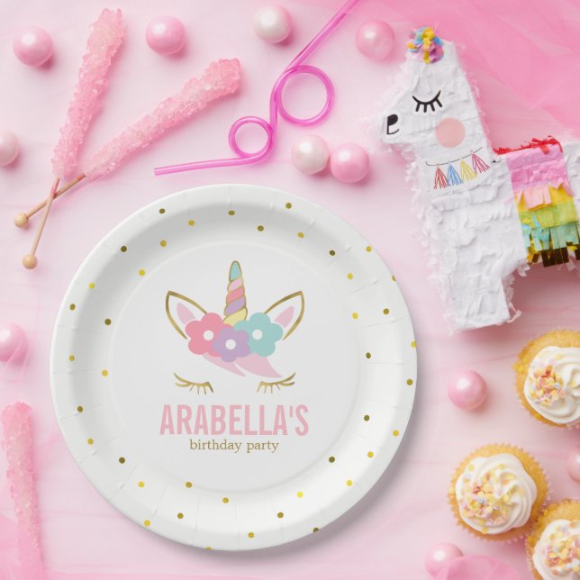 Cute Unicorn Girls Birthday Party Paper Plates (Party)
