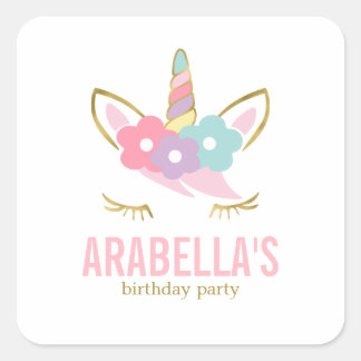 Cute Unicorn Girls Birthday Party Square Sticker
