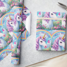 Cute Unicorn Girl's Name & Age Rainbow Birthday