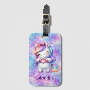Cute Unicorn Glitter I Love You Personalized Name Luggage Tag
