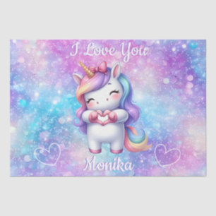 Cute Unicorn Glitter I Love You Personalized Name Tissue Paper