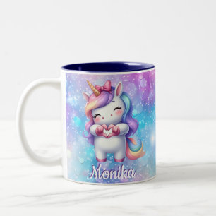 Cute Unicorn Glitter I Love You Personalized Name Two-Tone Coffee Mug
