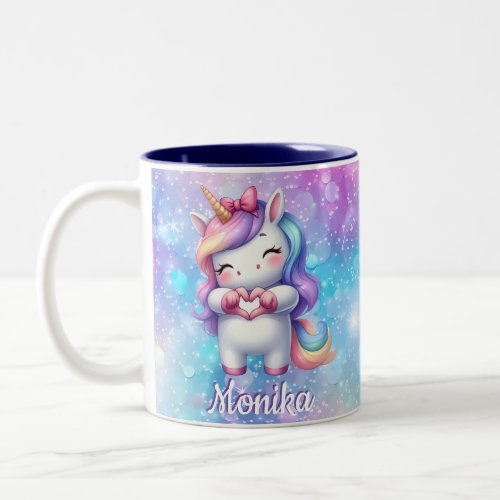 Cute Unicorn Glitter I Love You Personalized Name Two_Tone Coffee Mug