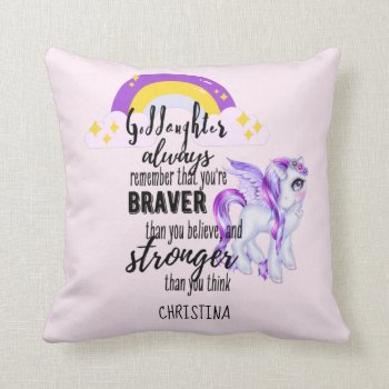 Cute Unicorn GODDAUGHTER Motivational Quote Throw  Throw Pillow