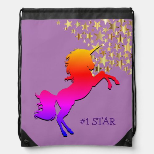 Cute UNICORN  Gold Stars  LILAC Personalized Drawstring Bag