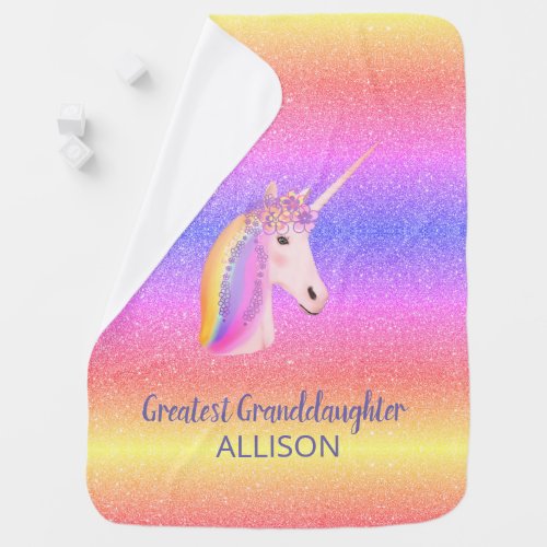 Cute Unicorn Greatest Granddaughter Personalized Baby Blanket