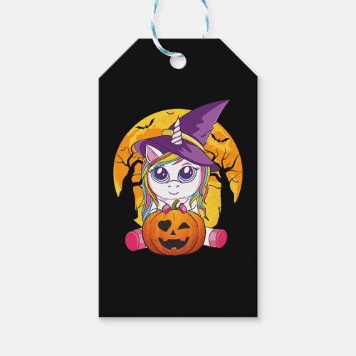 Cute Unicorn Halloween Witch Women Toddler Gift Tags