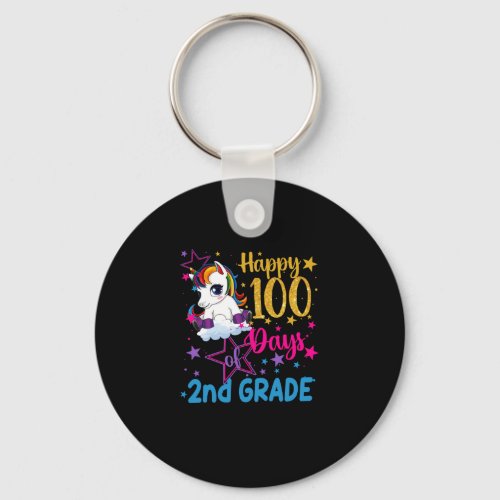 Cute Unicorn Happy 100 Days of 2nd Grade Keychain