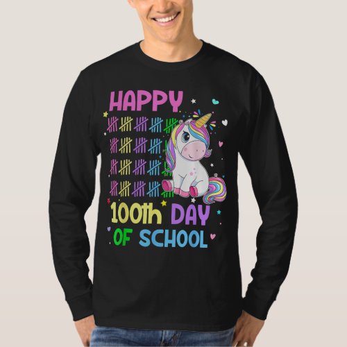 Cute Unicorn Happy 100th Day Of School Unicorn Gir T_Shirt