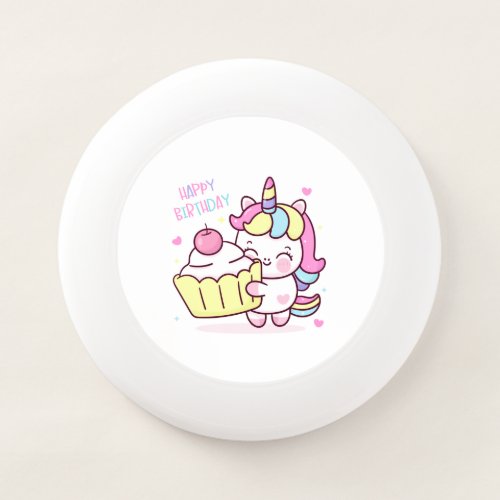 Cute Unicorn Happy Birthday Cake Button Wham_O Frisbee