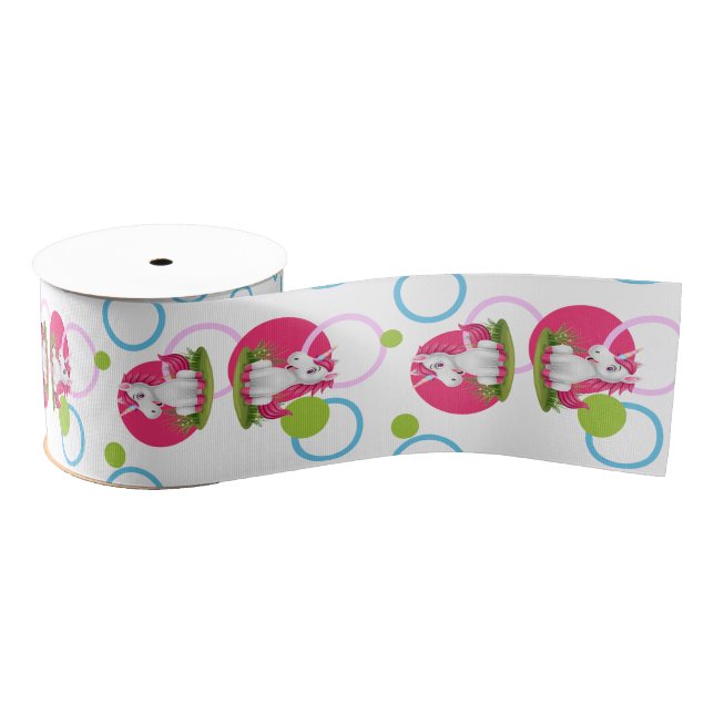 Cute Unicorn Happy Birthday Grosgrain Ribbon (Spool)
