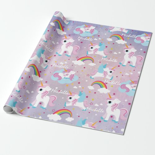 Cute unicorn Happy birthday pink girly Wrapping Paper