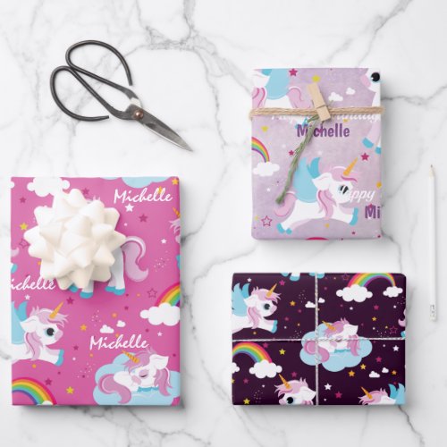 Cute unicorn Happy birthday pink girly Wrapping Paper Sheets