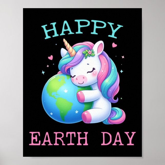 Cute Unicorn Happy Earth Day Groovy Women Men Kids Poster (Front)