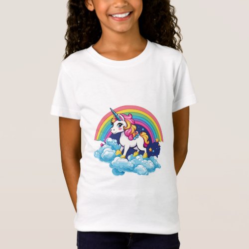 Cute Unicorn _ Happy Flying Through Rainbow T_Shirt