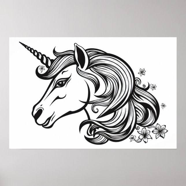  Cute unicorn head drawing. Poster (Front)