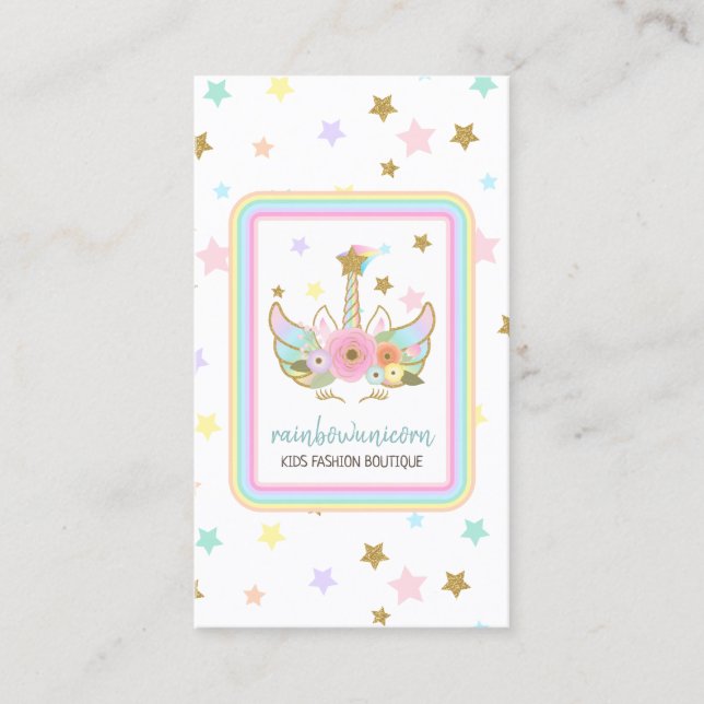 Cute Unicorn Head stars Rainbow Business Card (Front)