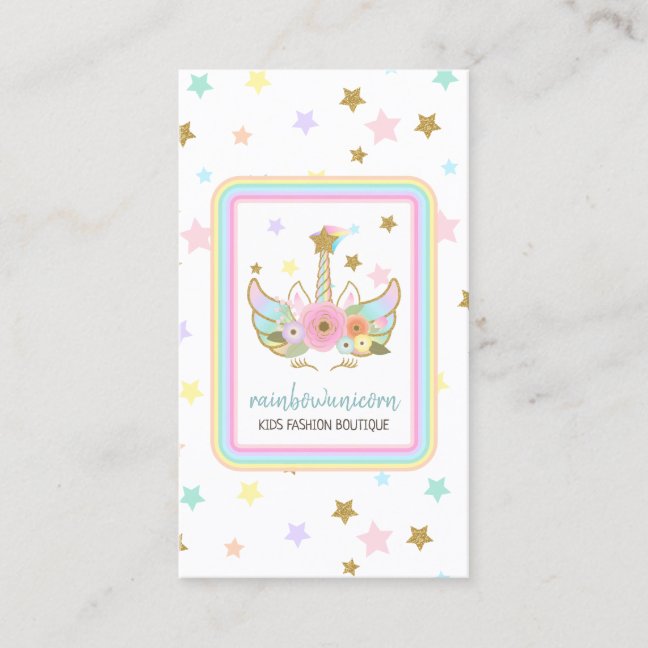 Cute Unicorn Head stars Rainbow Business Card
