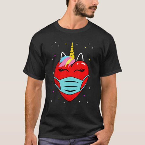 Cute Unicorn Heart In A Mask 2021 Valentines Day G T_Shirt