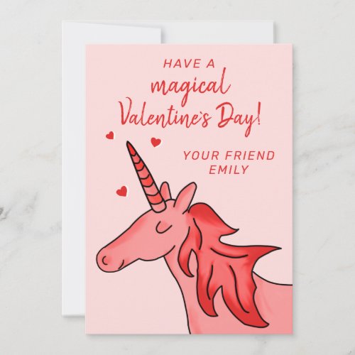 Cute Unicorn Heart Kids Classroom Valentines day  Holiday Card