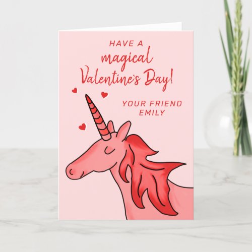 Cute Unicorn Heart Kids Classroom Valentines day Holiday Card