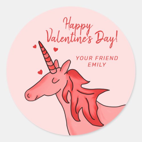 Cute Unicorn Heart Kids Valentines day  Classic Round Sticker