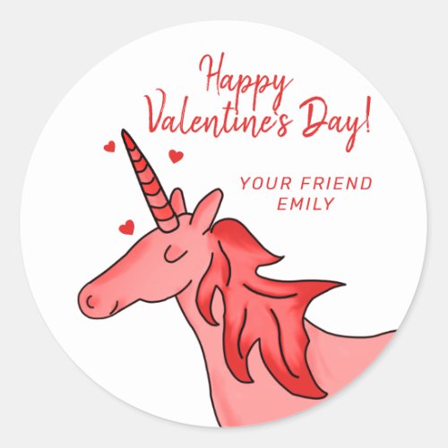 Cute Unicorn Heart Kids Valentines day Classic Round Sticker