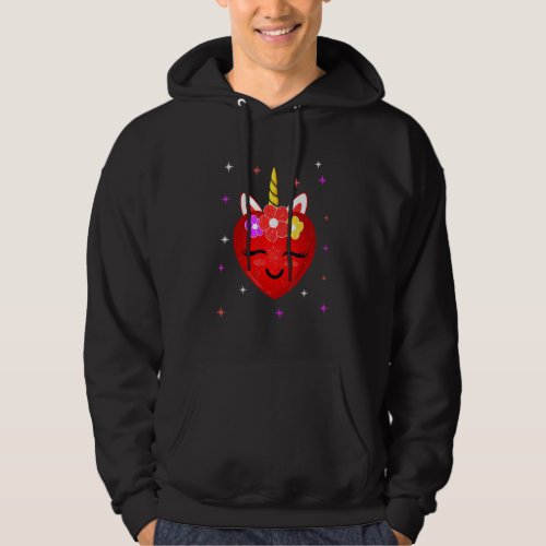 Cute Unicorn Heart Valentines Day Girls Kids Funny Hoodie