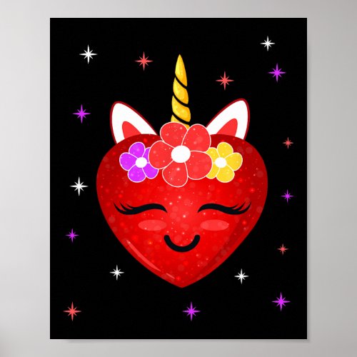 Cute Unicorn Heart Valentines Day Girls Kids  Poster
