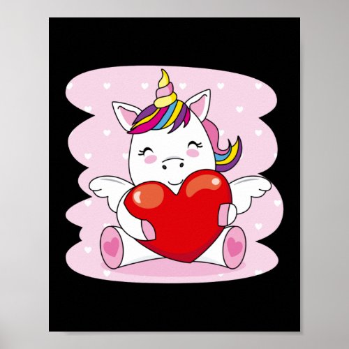 Cute Unicorn Heart Valentines Day Girls Kids Poster