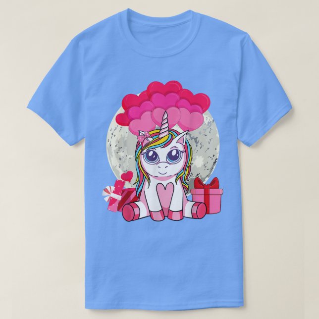Cute Unicorn Heart Valentines Day Shirt Girls Kids (Design Front)