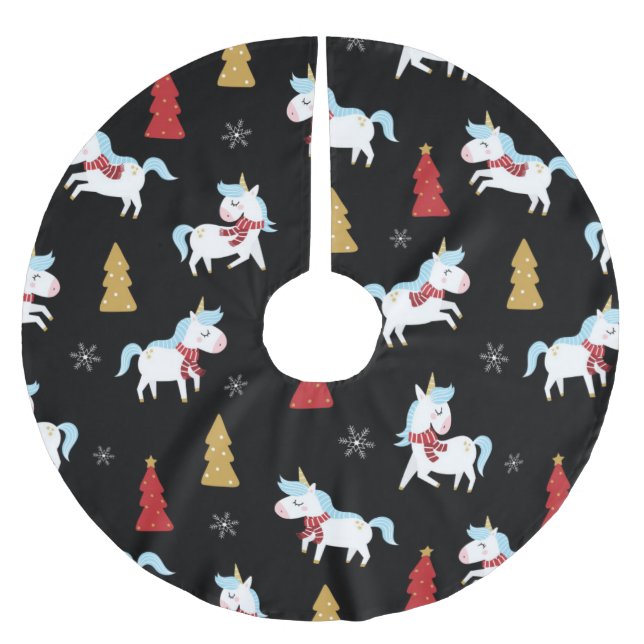 Cute Unicorn Holiday Pattern Brushed Polyester Tree Skirt (Front)