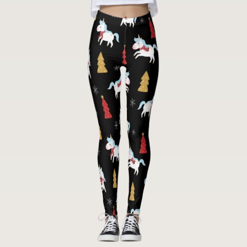 Cute Unicorn Holiday Pattern Leggings