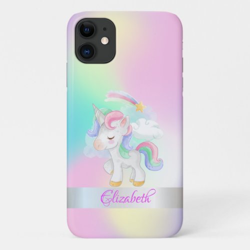 Cute Unicorn Holographic Ombre iPhone 11 Case