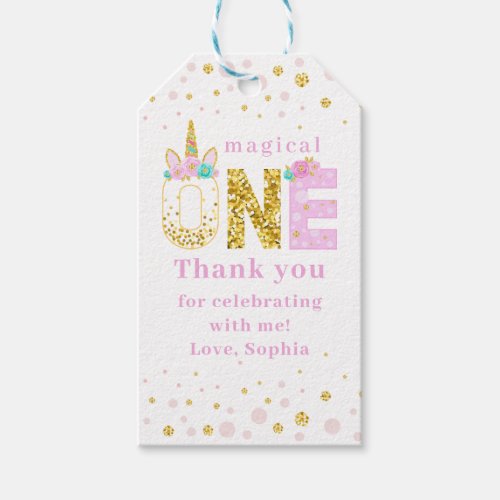Cute Unicorn Horn 1st Birthday Gold Glitter Gift T Gift Tags