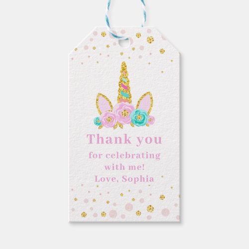 Cute Unicorn Horn Birthday Gold Glitter Gift Tags