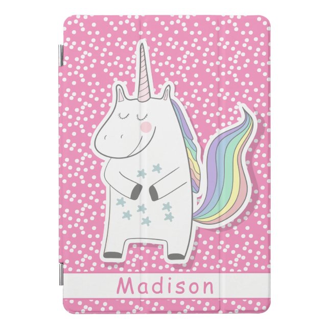 Cute Unicorn - Hot Pink Polkadots Girls iPad Pro Cover (Front)